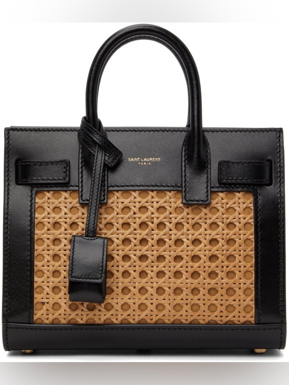 Saint Laurent Black Leather and Natural Rattan Classic Sac De Jour Nano Tote - Picture 2 of 16